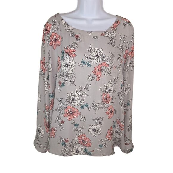 Loft Gray Lightweight Convertible Long Sleeve Blouse Top Size XL - Picture 1 of 7